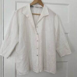 Irish linen classic blouse with embroidered wheat